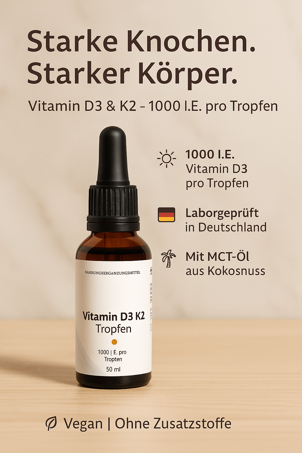 Vitamin D3 + K2 - 1.700 Tropfen (1.000 I.E.) - 50ml